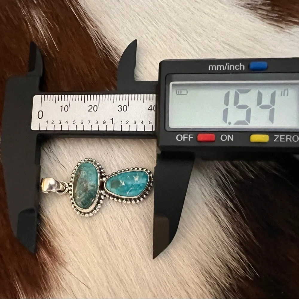 ❤️ White Water Turquoise Sterling Navajo Style 2 Stone Pendant 1.54”L - 5.8 Gram